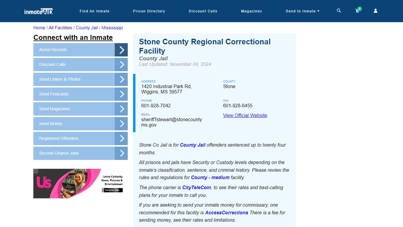 Stone County Regional Correctional Facility - Inmate Locator